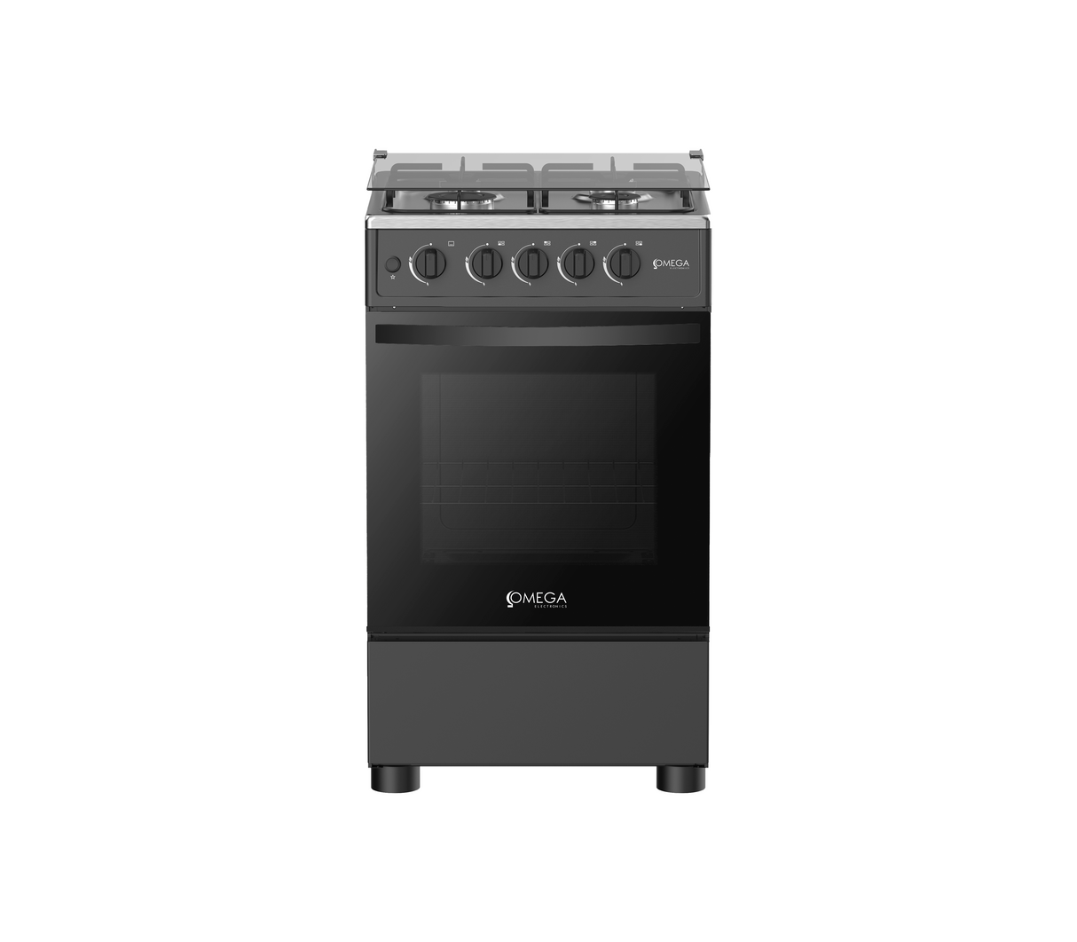 Cocina a gas 4h c/tapa de vidrio encendido elec. Negra Omega Electronics