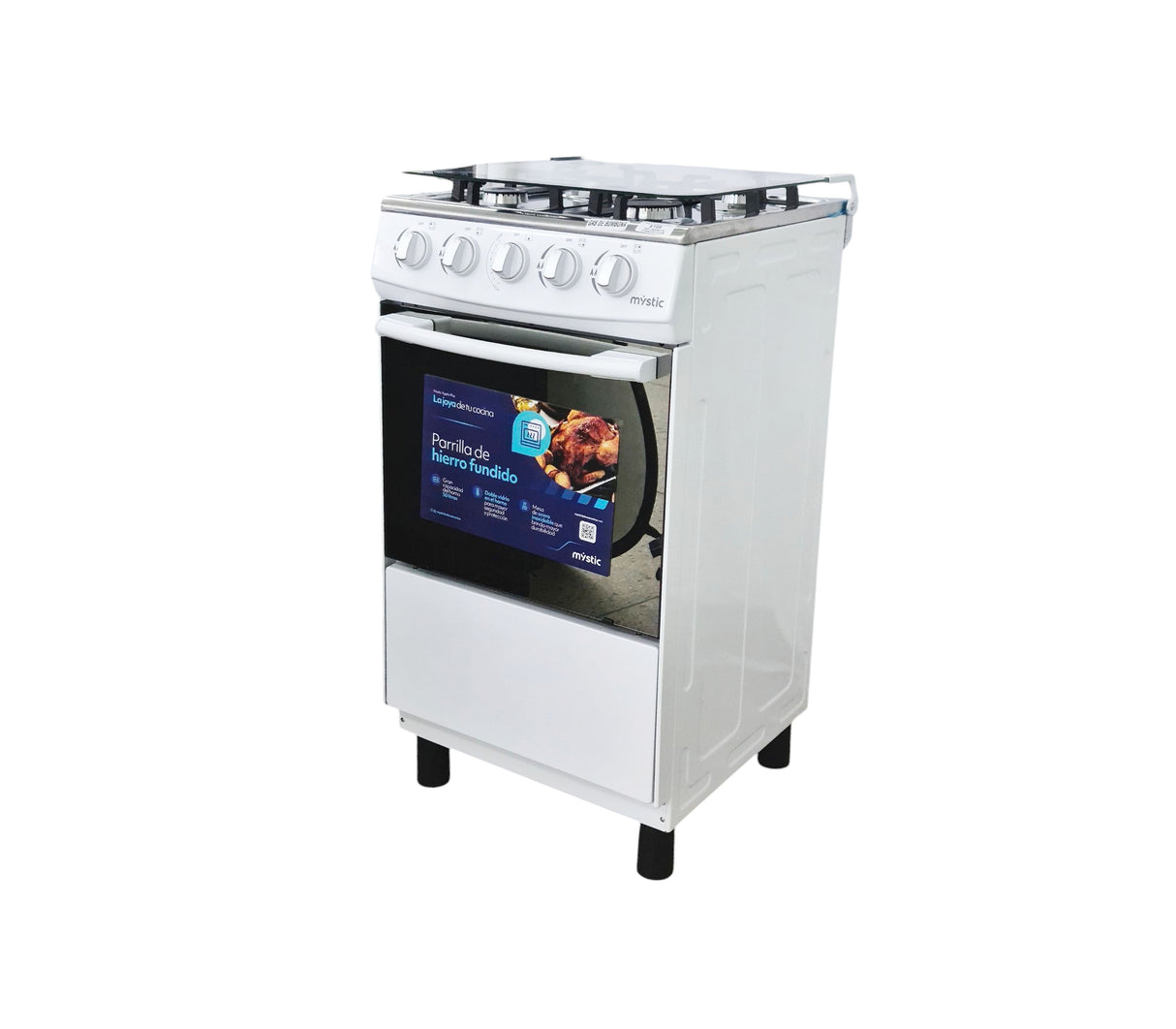Cocina a gas agata plus 4 hornillas con tapa de vidrio parrilla gruesa blanca Mystic
