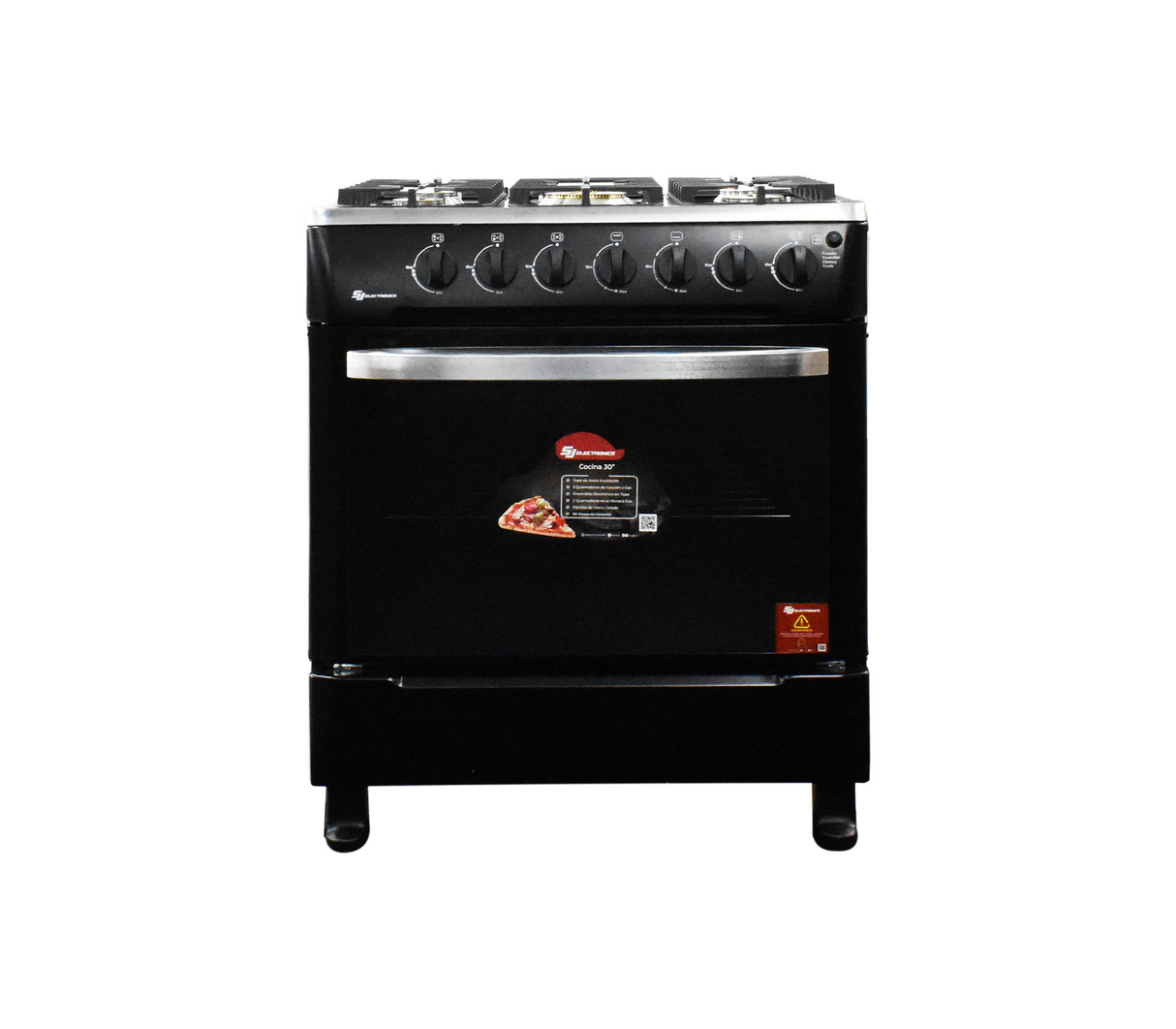 Cocina a gas 30" de piso 5 hornillas horno negra SJ-30N5H Sj Electronics