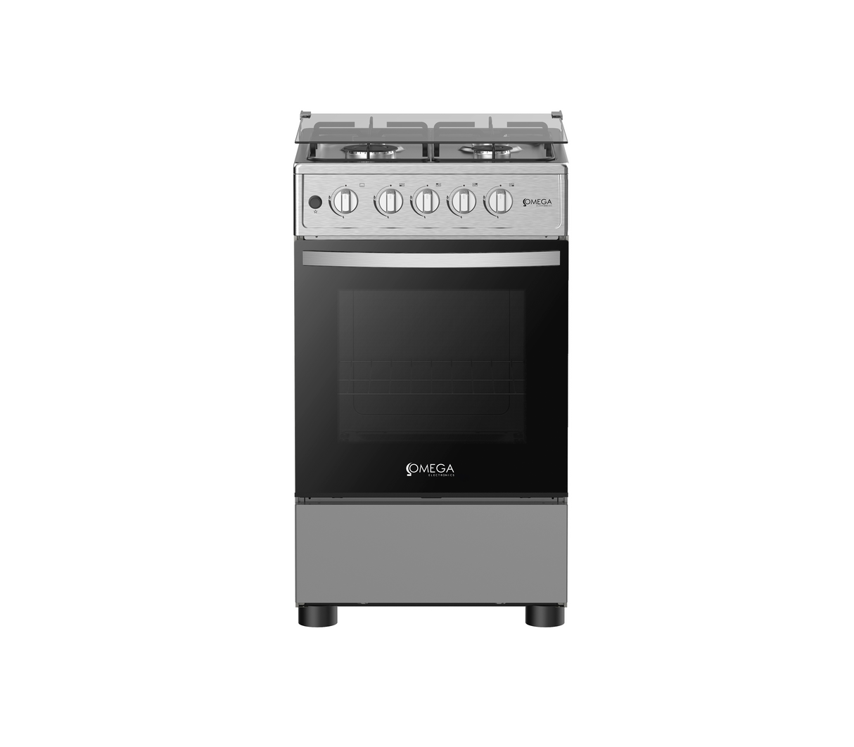 Cocina a gas 4h c/tapa de vidrio encendido elec. Acero inox Omega Electronics