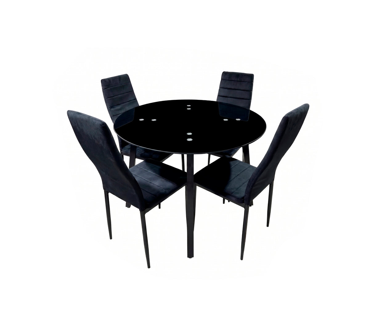 Comedor Redondo 4 puestos con sillas de tela gamuza negro Electrokaty