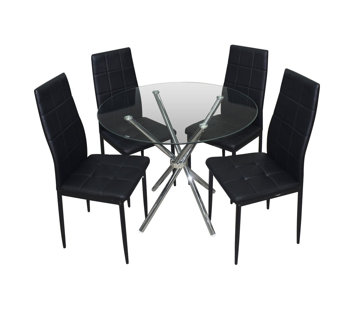 Comedor estrella redondo de 4 sillas negras cromado Dj Muebles
