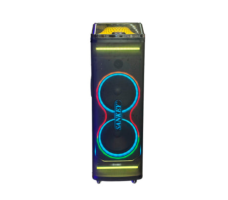 Corneta recargable 10"x2 Subwoofer karaoke/LED/Amplif con control 80W Sankey