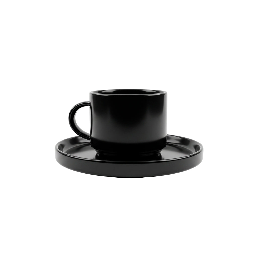 Juego de tazas de vidrio 3 onzas con plato 12 piezas negro Disseny