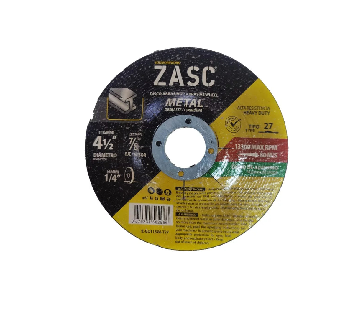 Disco corte desbaste  para metal y oxido 4 1/2" cod. 4-348-2 Zasc