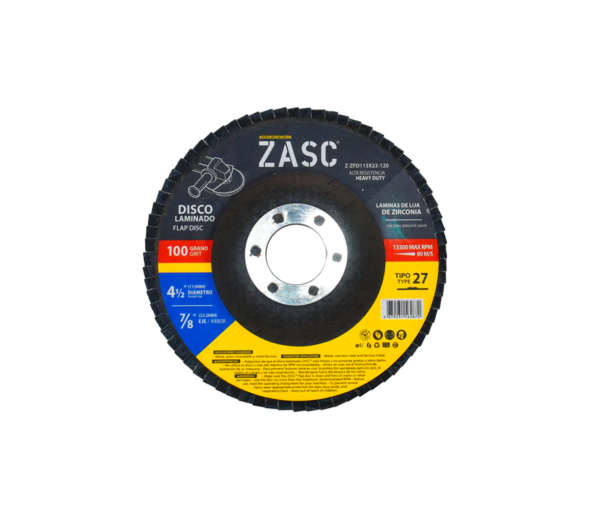 Disco flap p/metal  4 1/2" #100 cod.4-339-2 Zasc