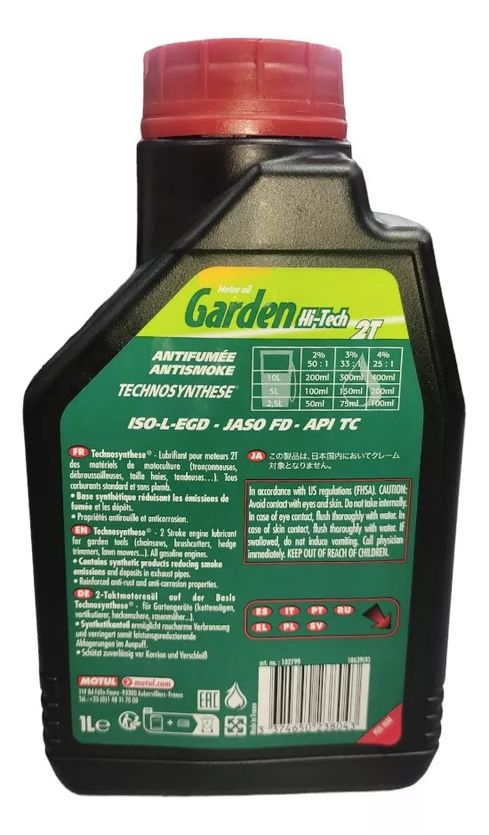 Aceite garden 2T Hi Tech x1 Unidad Motul