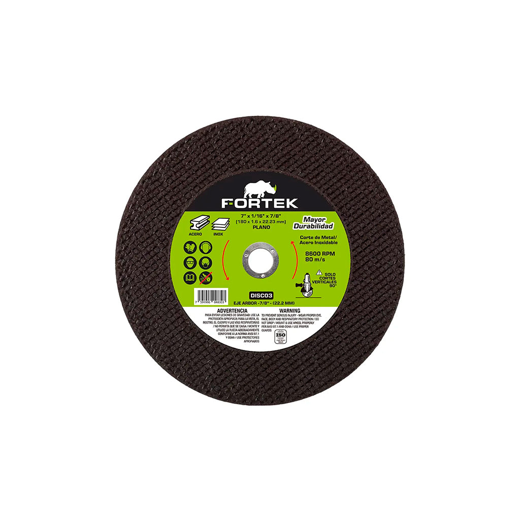 Disco de corte extra fino plano para metal  7x1/16x7/8 Fortek