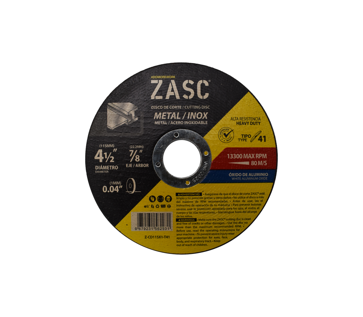 Disco de corte metal 4 1/2" código. 5-042-2 Zasc