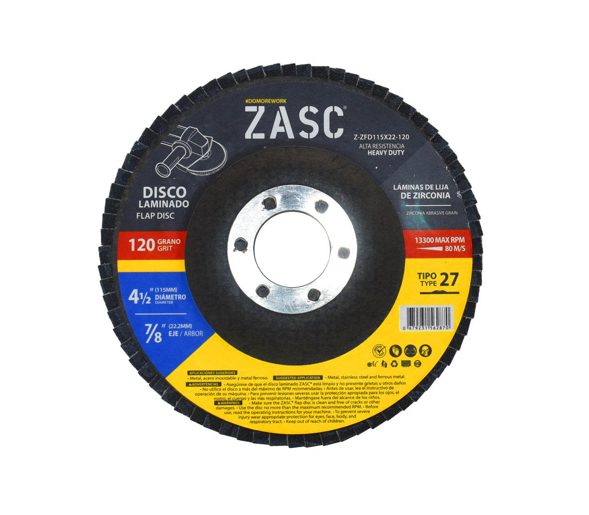 Disco flap para metal 4 1/2" #120 cod.4-340-2 Zasc