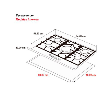 Tope de cocina a gas vitro-acero Ferrara 5h 90cm Drija