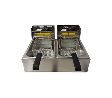 Freidora eléctrica de aceite 2 cestas 10 litros x2 1500w inoxidable Sankey