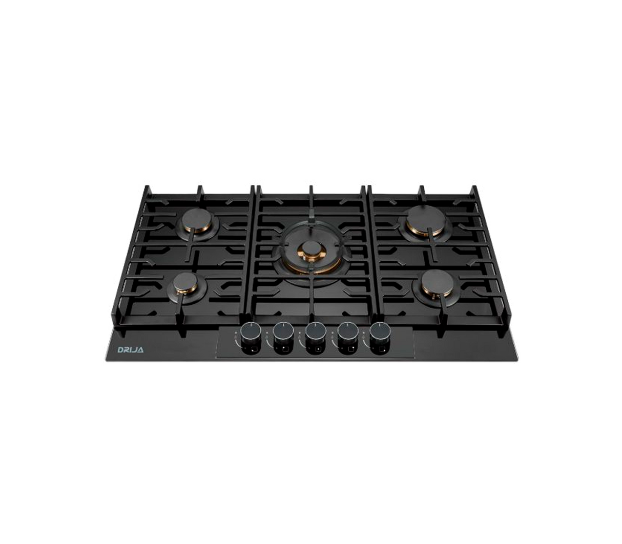 Tope de cocina a gas vitro 5 hornillas 76cm Genova negro Drija