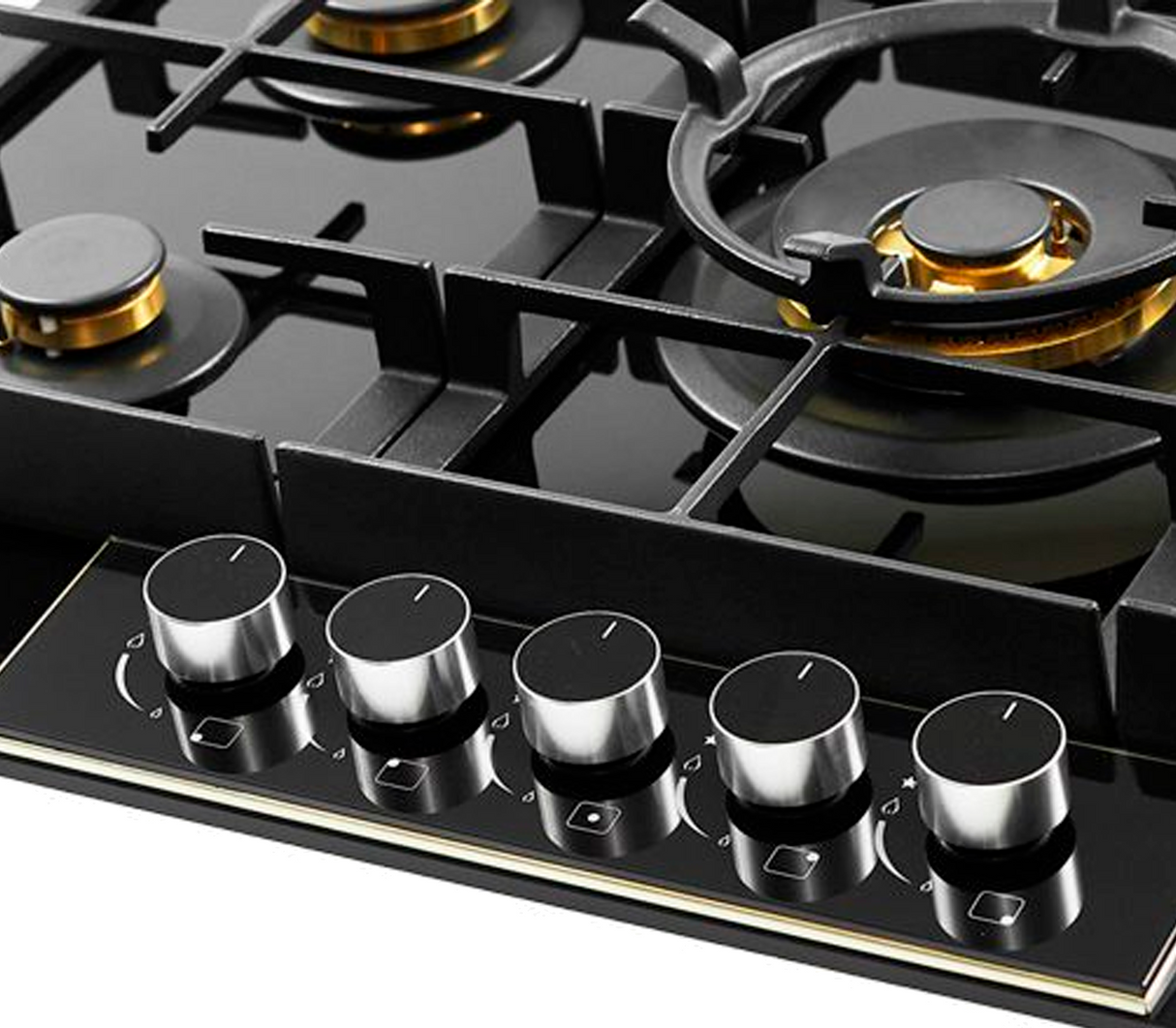Tope de cocina a gas vitro 5 hornillas 76cm Genova negro Drija