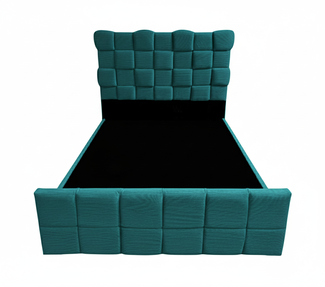 Box spring matrimonial c/copete (140cm x 190cm) dis 3d cuadros tela turquesa Fabricadora Man