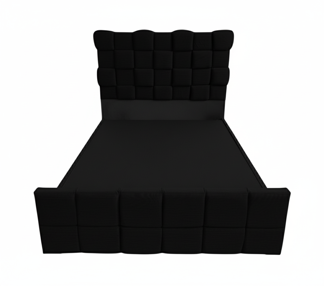 Box spring matrimonial c/copete (140cm x 190cm) dis 3d cuadros tela negro Santa Ana