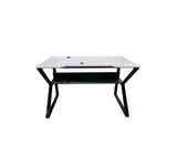 Mesa de computadora en base de metal con tope en melamina gris oscuro alto brillo Powerfik