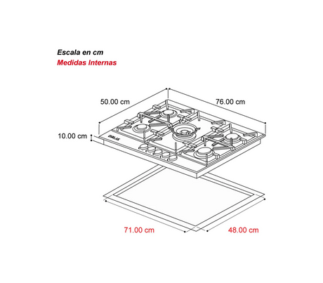 Tope de cocina a gas Milán 5h 76cm acero Drija