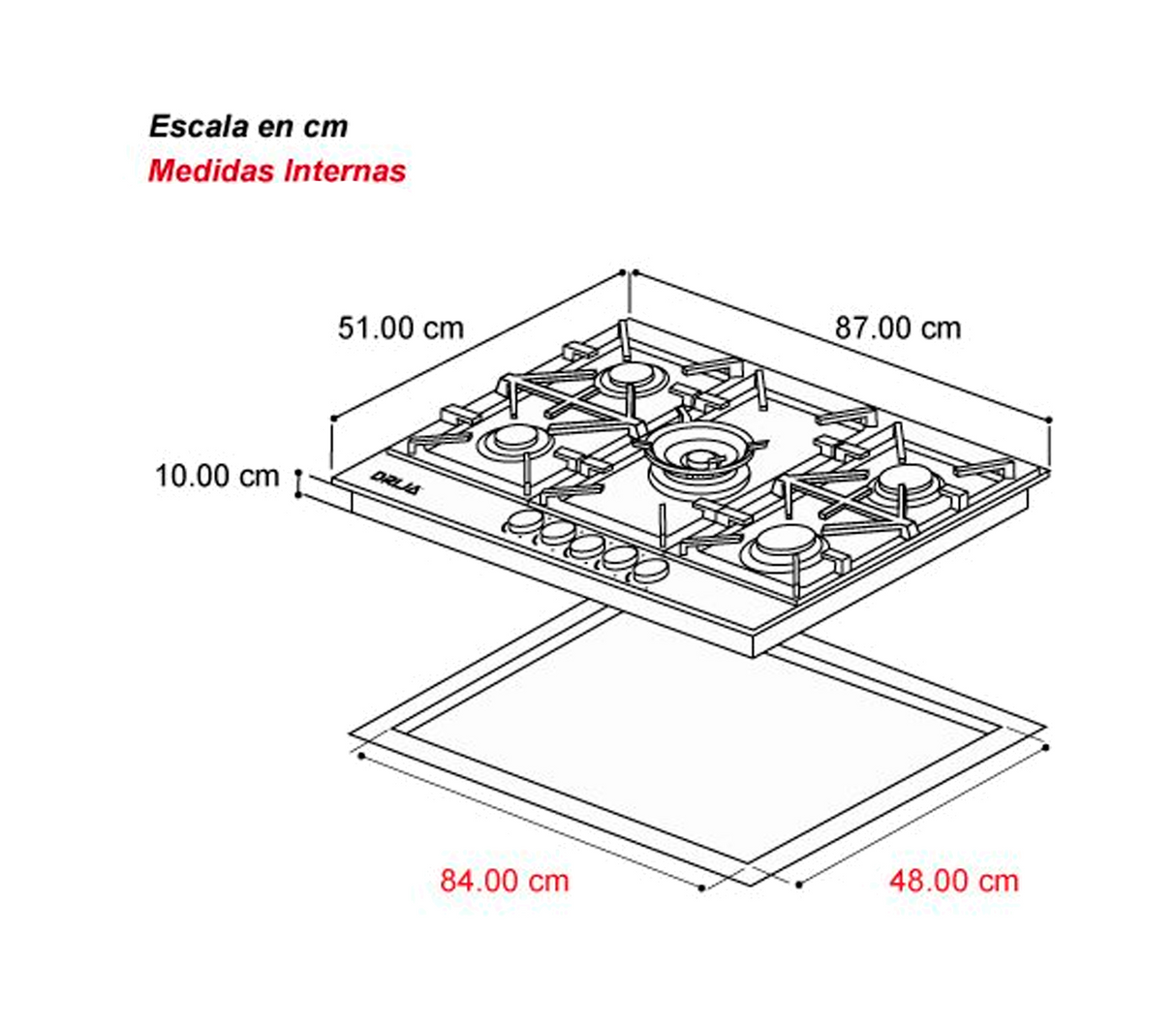 Tope de cocina a gas 5h 90cm Milán Drija