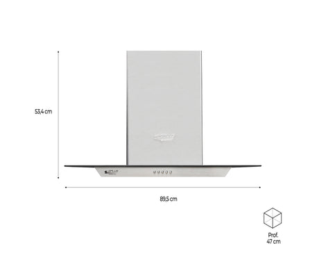 Campana Chimenea 90cm Vidrio Plano Inox GPLUS