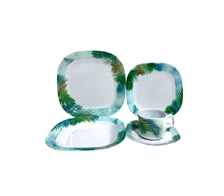 Juego de vajilla 20 piezas en melanine Bordes Verdes y Azules Salcar