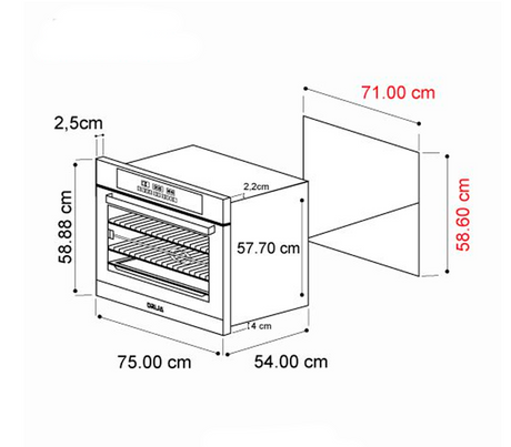 Horno p/empotrar eléctrico 76cm (30") pacific 220-240V acero Drija