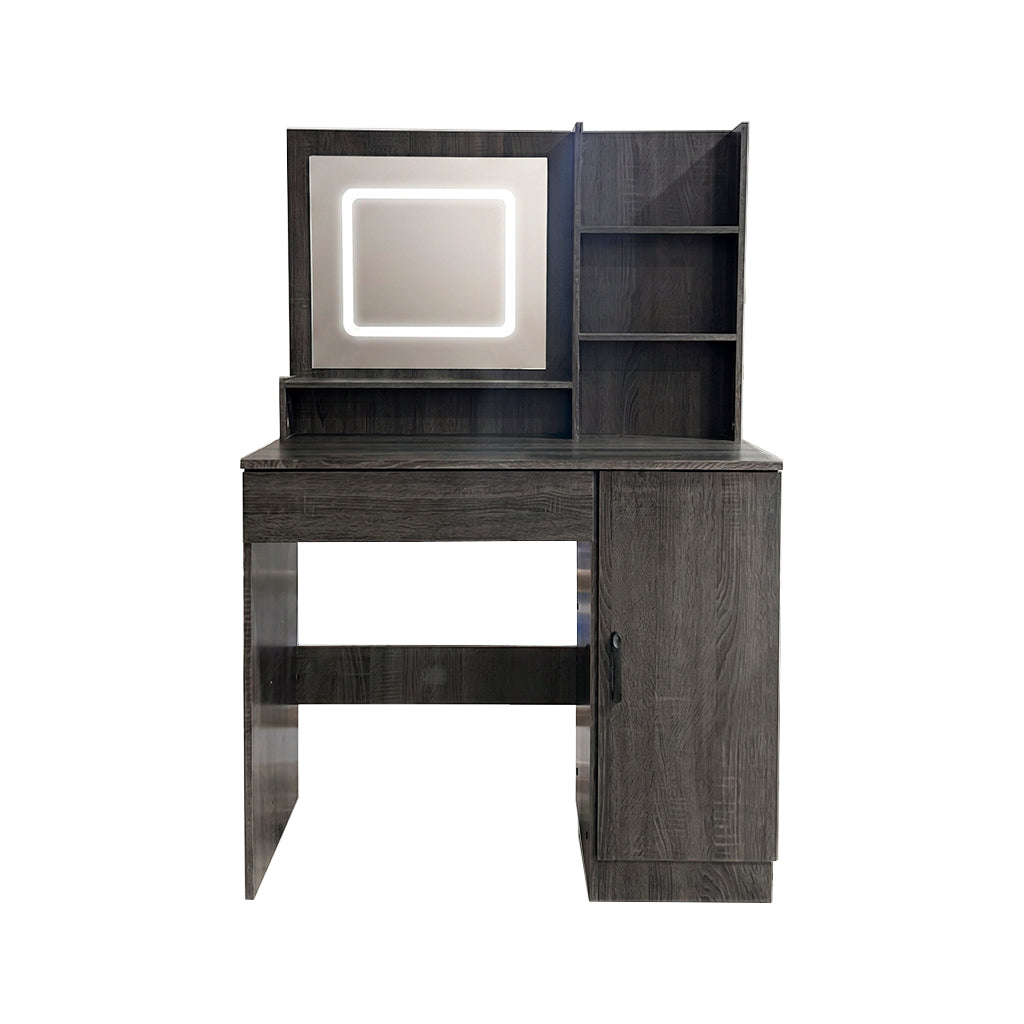 Peinadora de 1 puerta 1 gaveta espejo luz LED gris Electrokaty