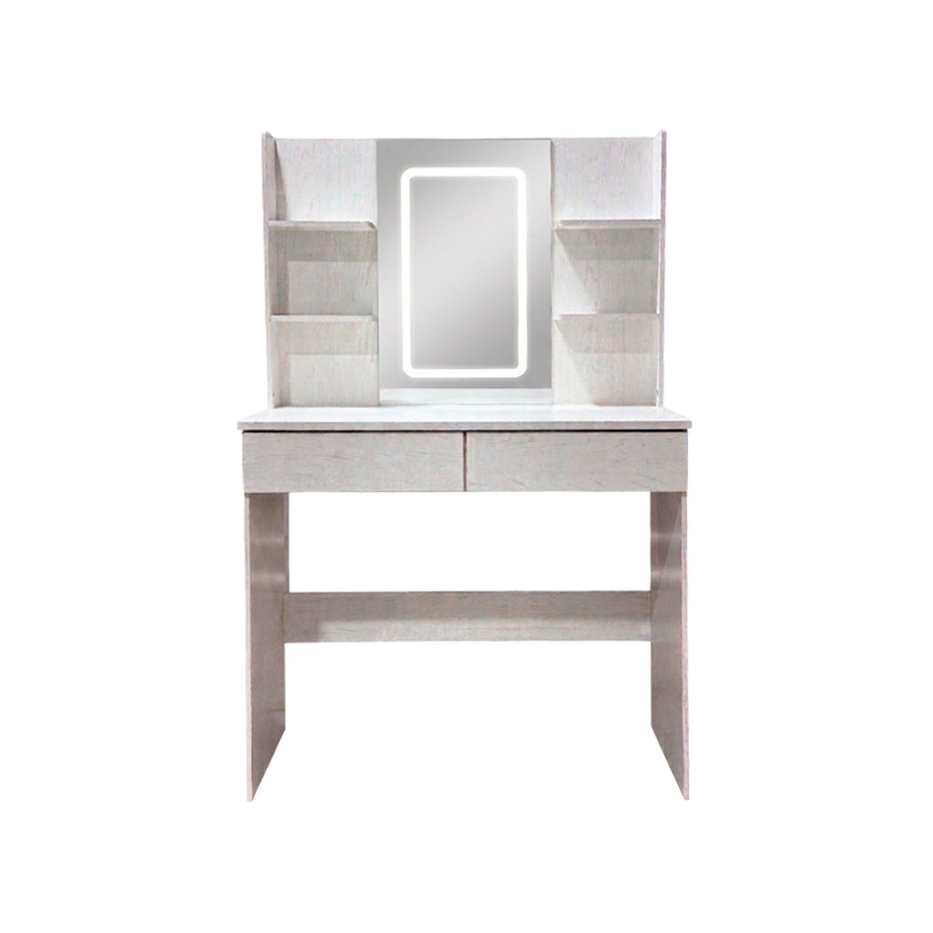 Peinadora de 2 gavetas con espejo luz LED blanca Electrokaty