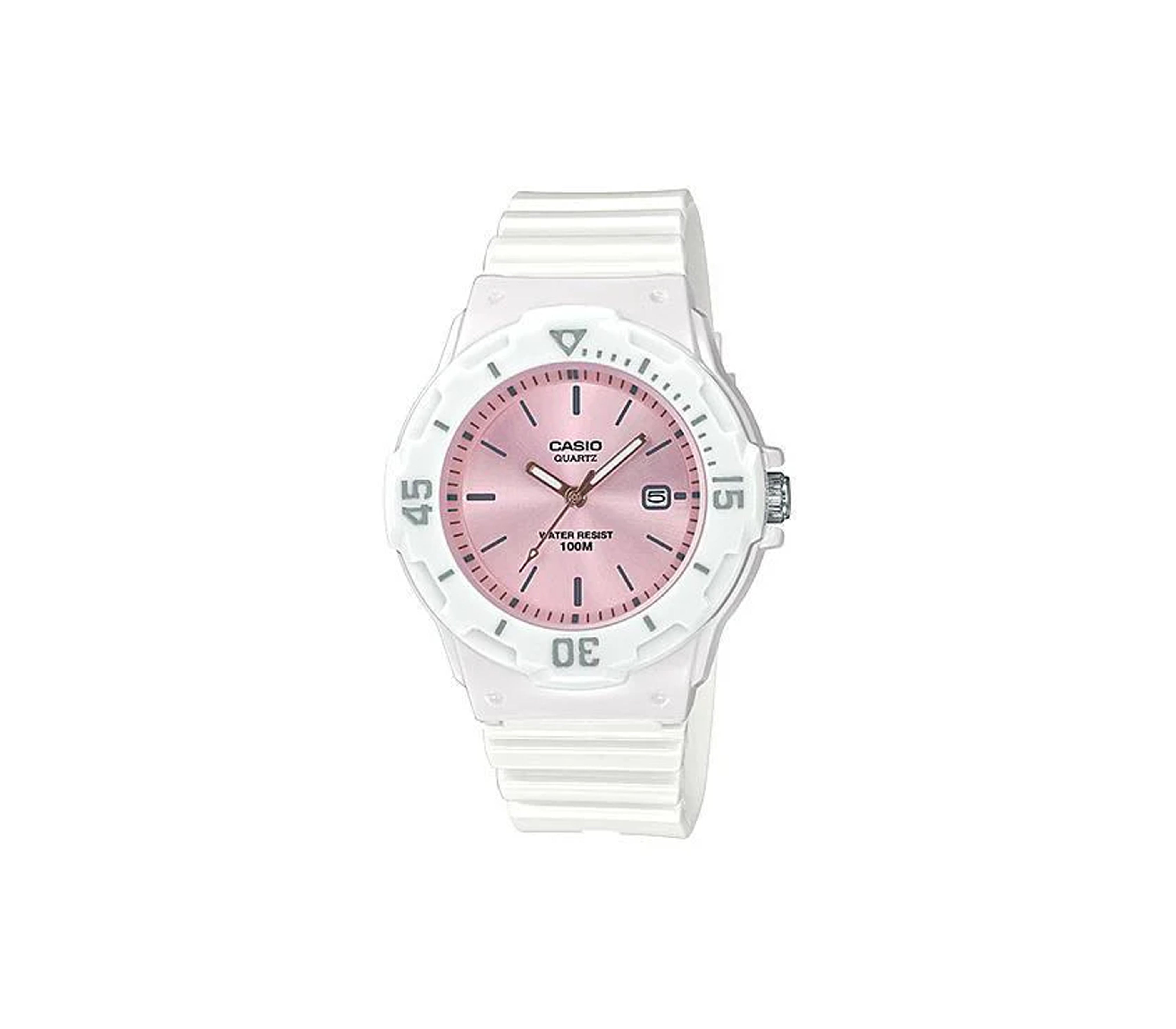 Reloj analogo para damas correa de resina blanco fondo rosado Casio