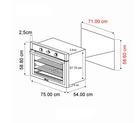 Horno p/empotrar a gas roma 76cm (30")  110-120v acero Drija