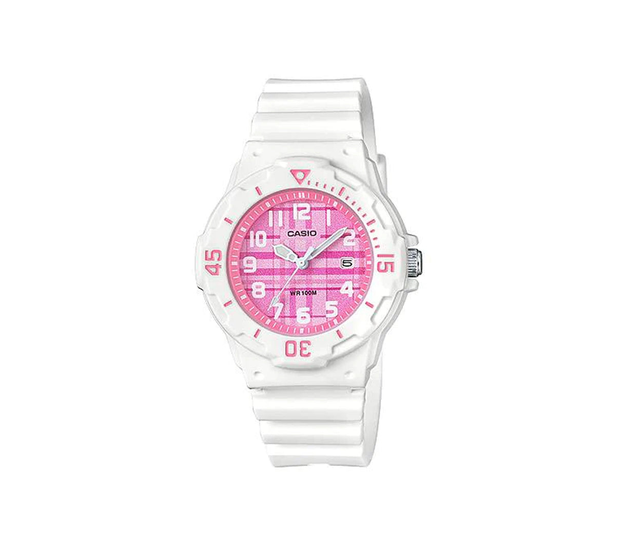 Reloj análogo para niños correa de resina blanco fondo rosado Casio
