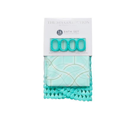 Set cortina de baño con aros plásticos + alfombra plástica The Spa Collection