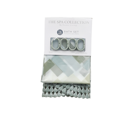 Set cortina de baño con aros plásticos + alfombra plástica The Spa Collection