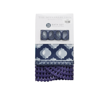Set cortina de baño con aros plásticos + alfombra plástica The Spa Collection