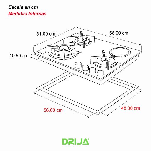 Tope de cocina dual 4 hornillas 60cm (24") negro sicilia Drija