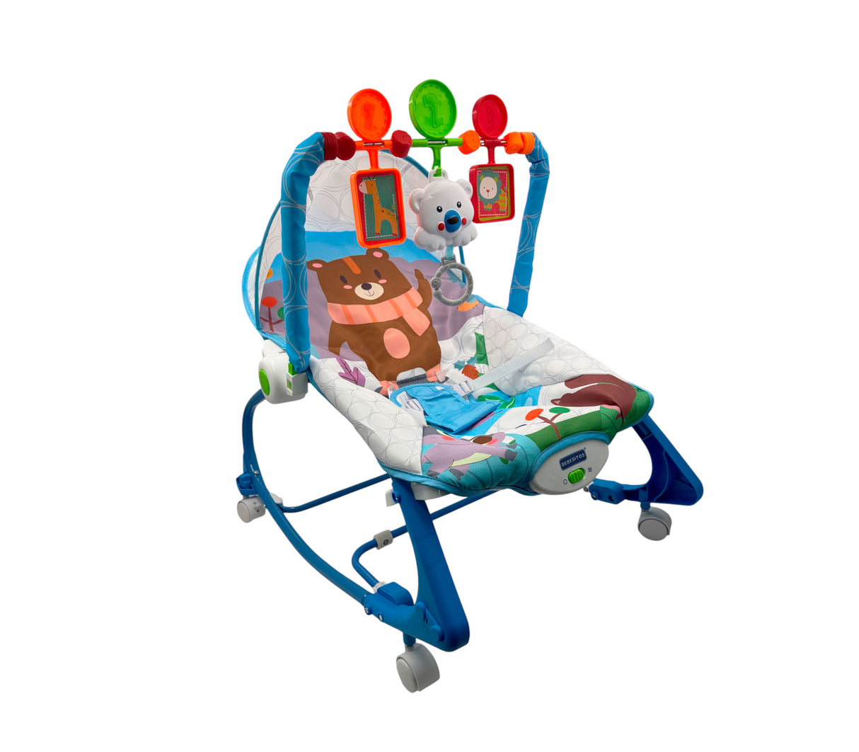 Silla mecedora con accesorios y sonido Diseño oso azul Bebesitos