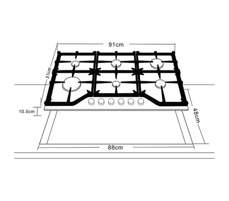 Tope de cocina a gas toscana 91 6h 91x51x10.5 cm negro Drija