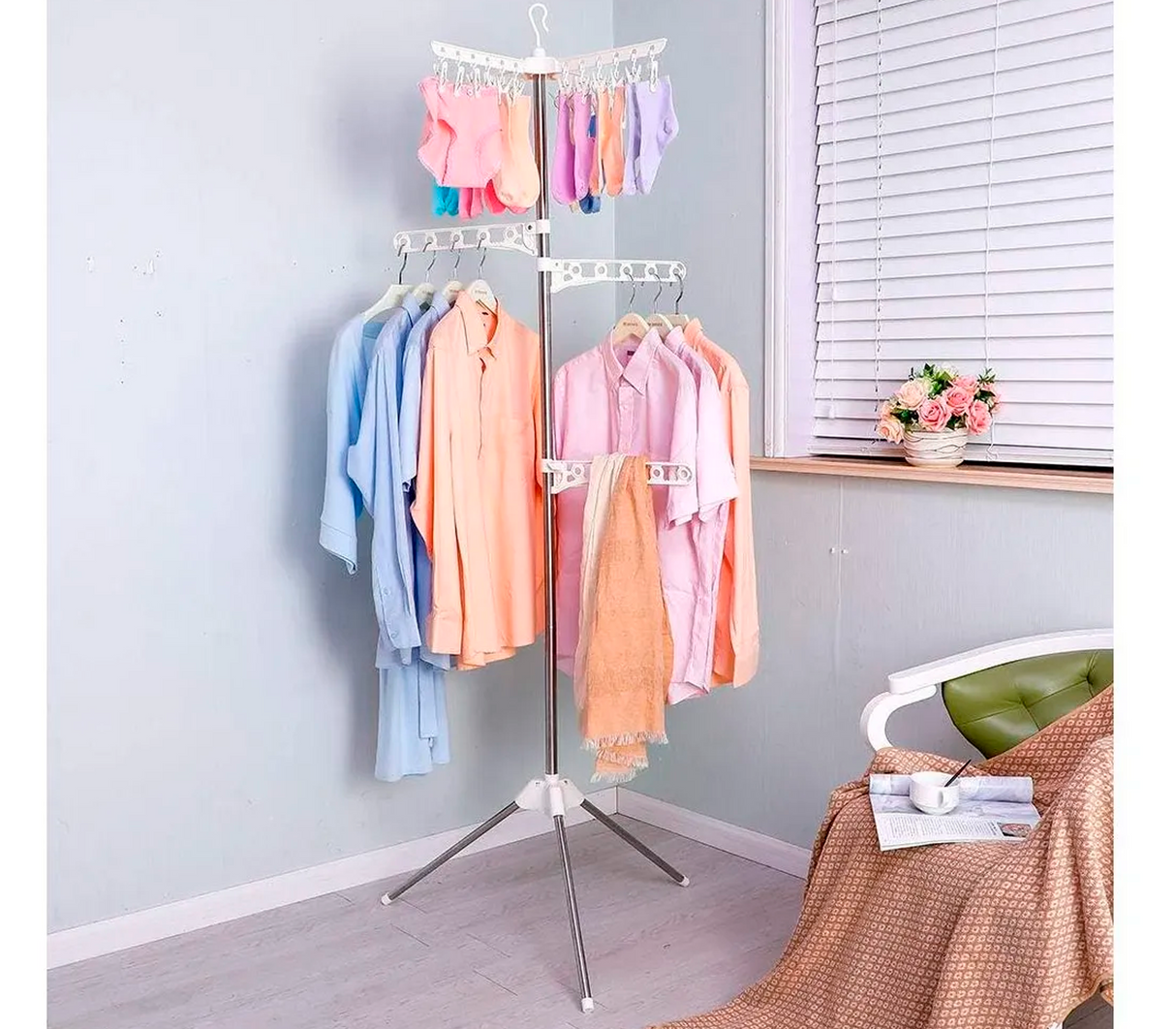 Tendedero de ropa 24 piezas 170cm blanco Sujoya