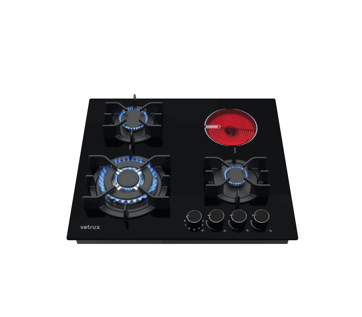 Tope de cocina dual gas/elect 4h 60cm (24") 110v negro Flexi Vetrux