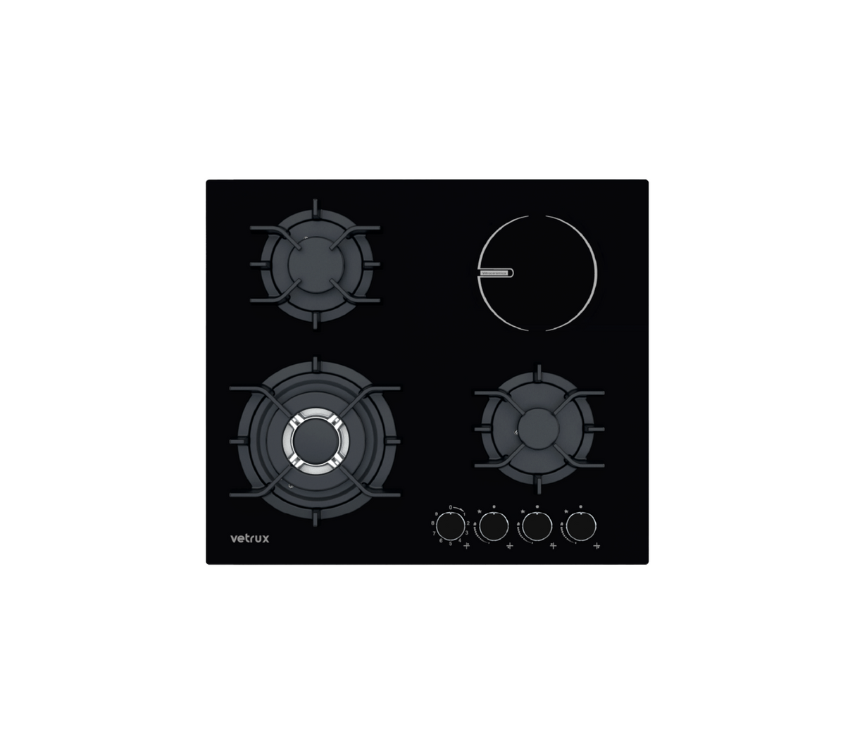 Tope de cocina Dual Gas/Eléctrico 4 hornillas 60cm (24") 220V Negro Flexi Vetrux