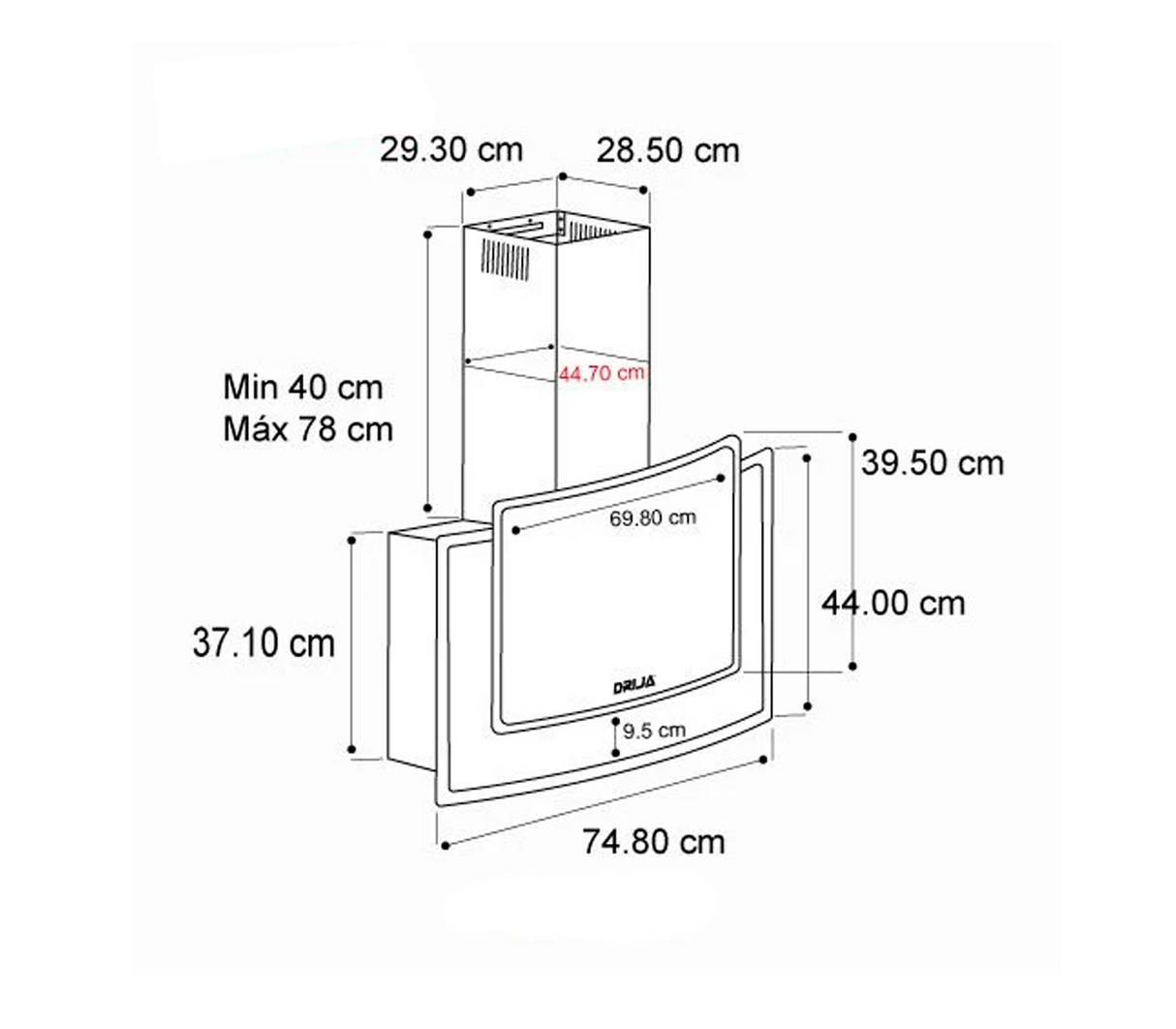 Campana Urano 76cm (30") 110-120V negra Drija