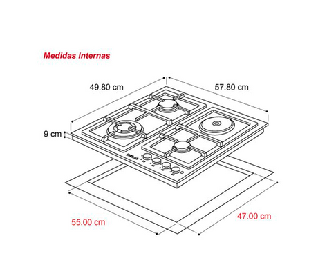 Tope de cocina dual Verona 4h 60cm (24") acero Drija