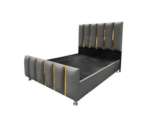 BOX SPRING MATRIMONIAL C/COPETE VENIL BIPIEL GRIS/DORADO FABRICADORA MAN