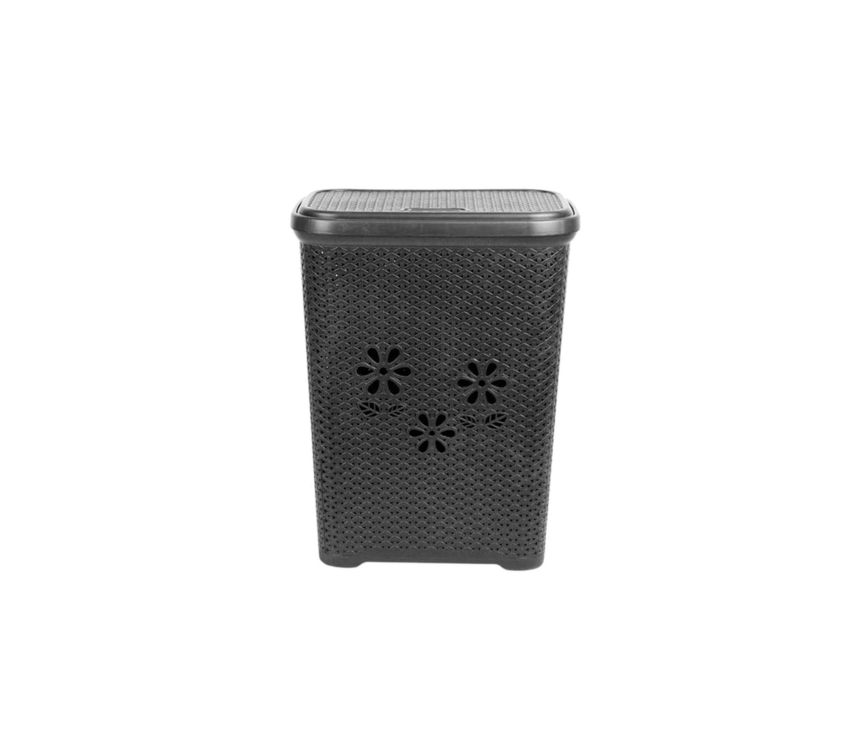 Cesta de ropa rectangular ratan con tapa 42x32x55cm gris Alfa Hogar