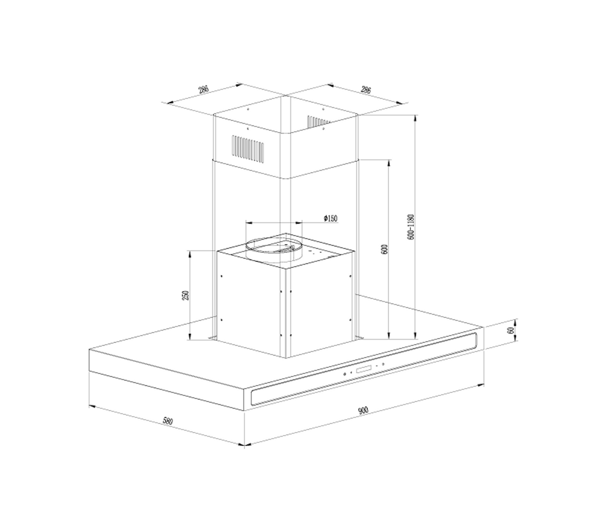 Campana Quadrato 90cm (36") 110v black Drija