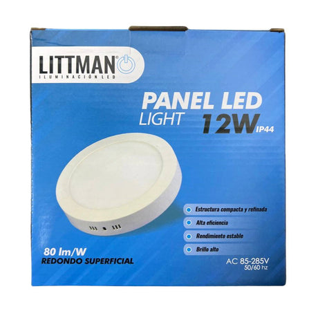 Panel LED redondo empotrable 12W Littman.