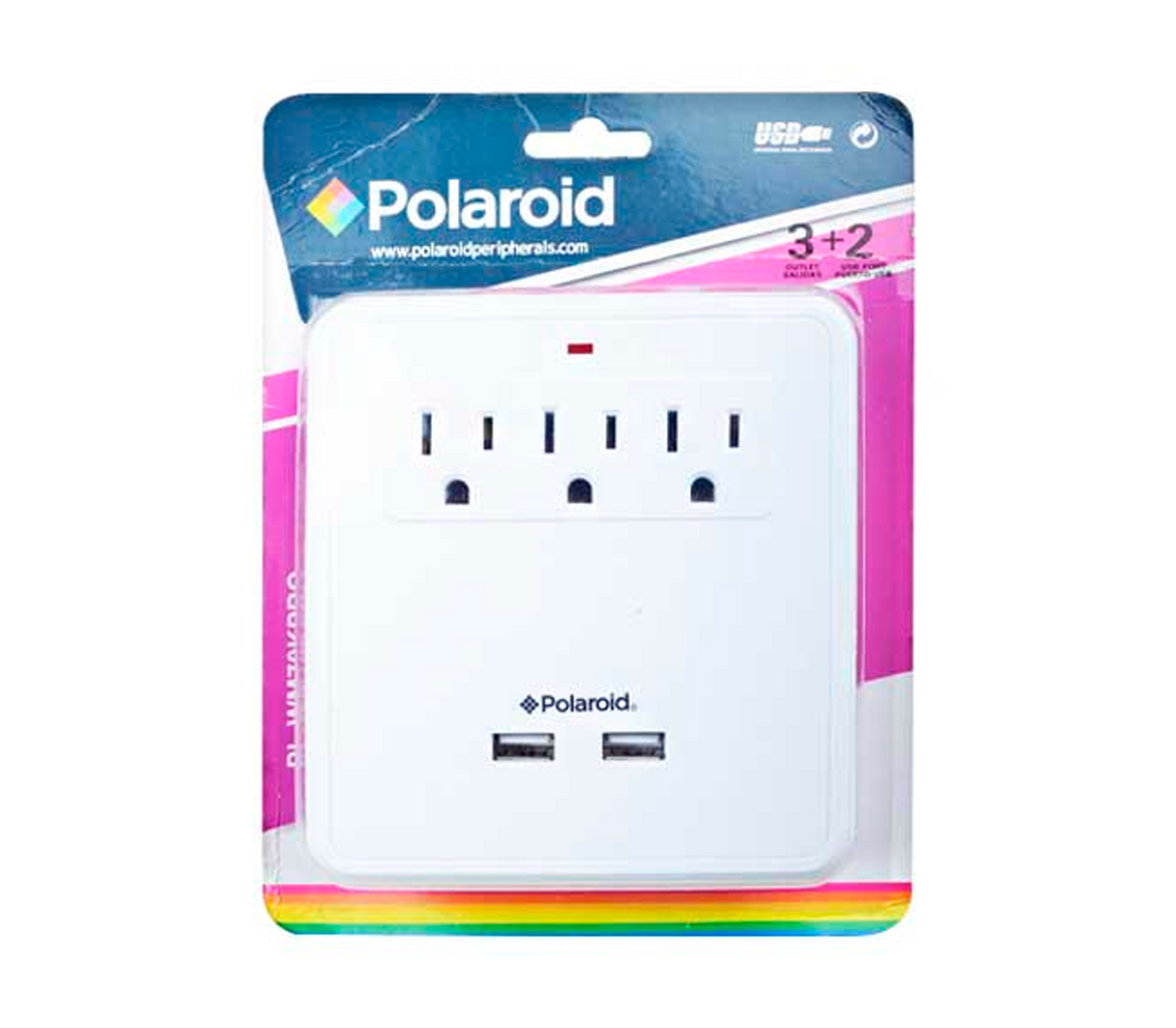 Enchufe Con 3 tomas 2 puertos USB con 2 bandejas para celular Polaroid