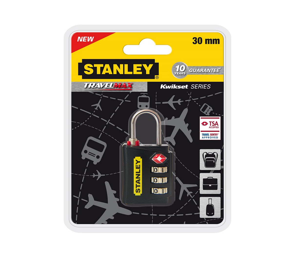 Candado de combinacion 3 digitos con indicador de seguridad negro Stanley