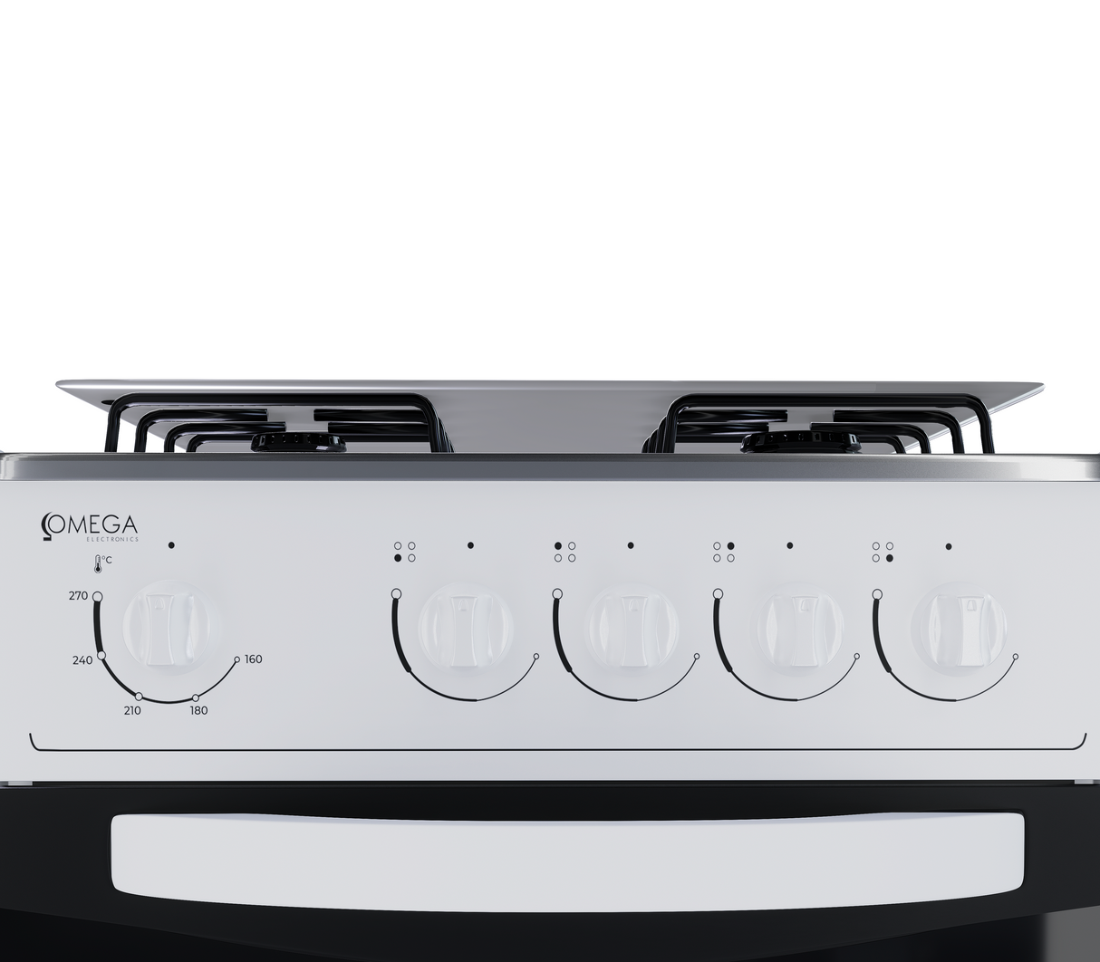 Cocina a gas 4 hornillas con tapa de vidrio blanco Omega Electronics