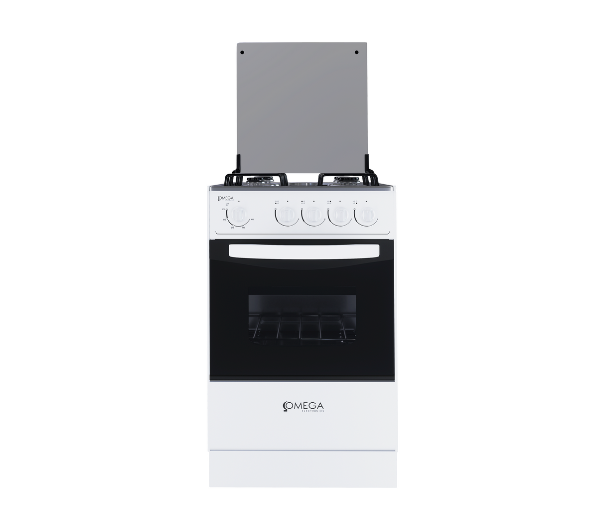 Cocina a gas 4 hornillas con tapa de vidrio blanco Omega Electronics